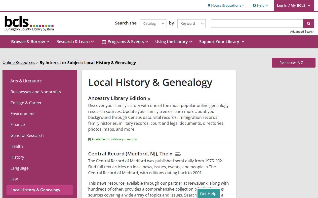 Burlington County city directory research resources at the library