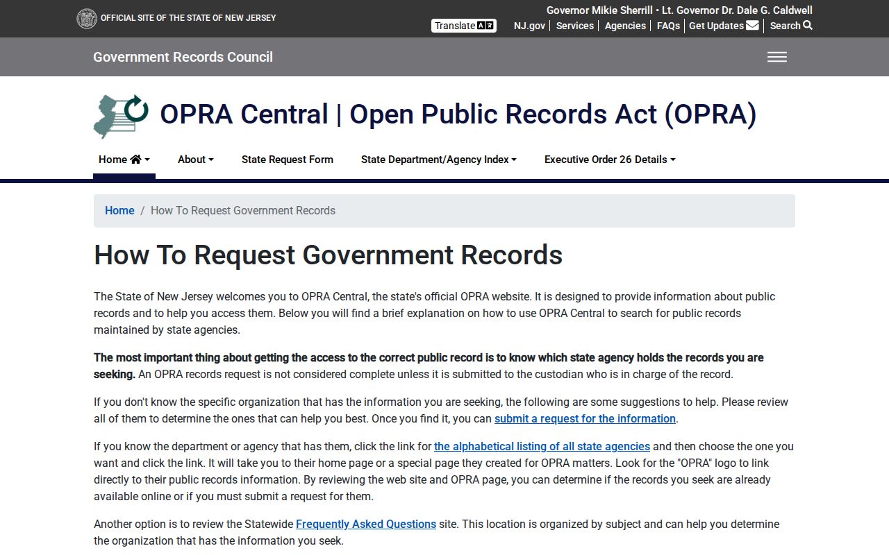 Burlington County residents directory New Jersey OPRA request guidance