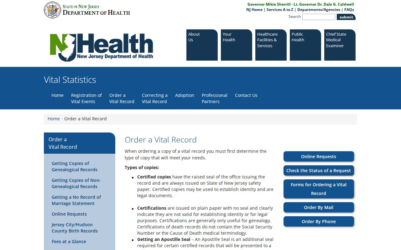 Burlington County resident records New Jersey vital records order