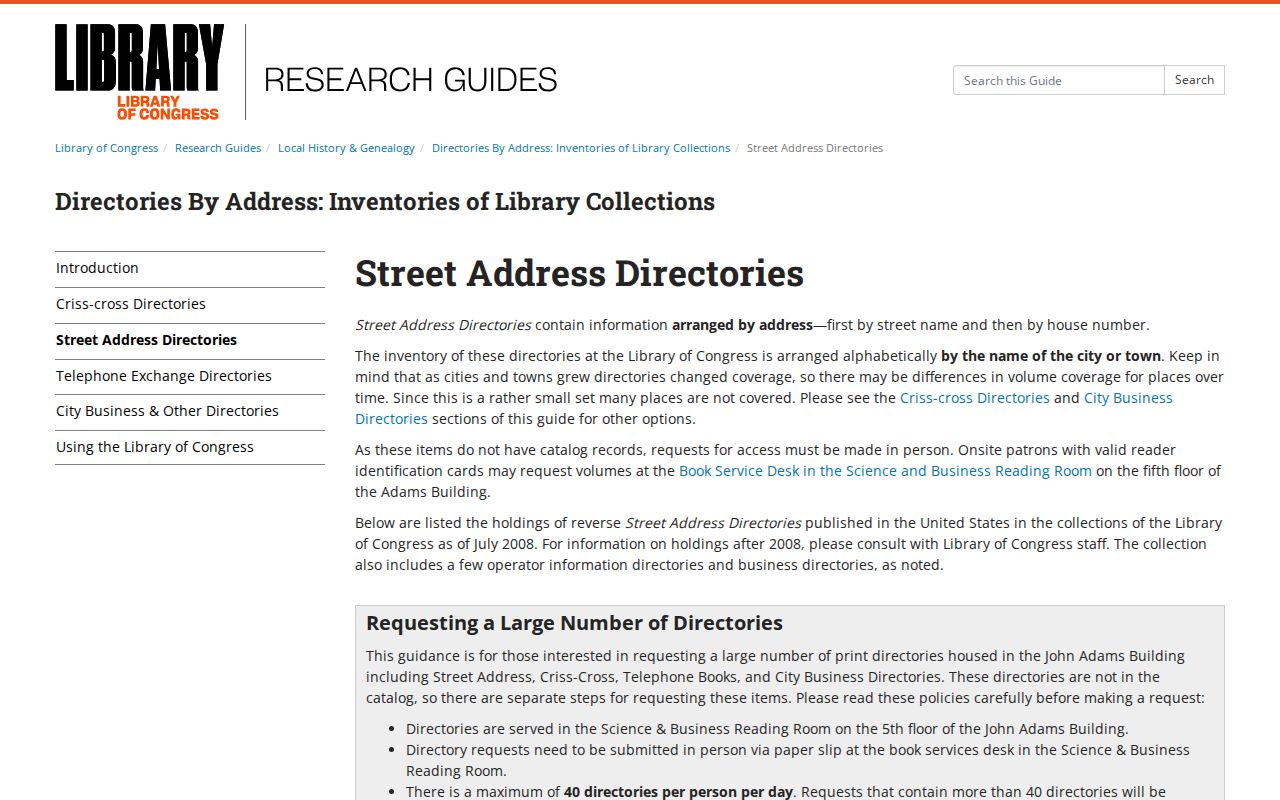 Burlington County past-resident Library of Congress street-address inventory