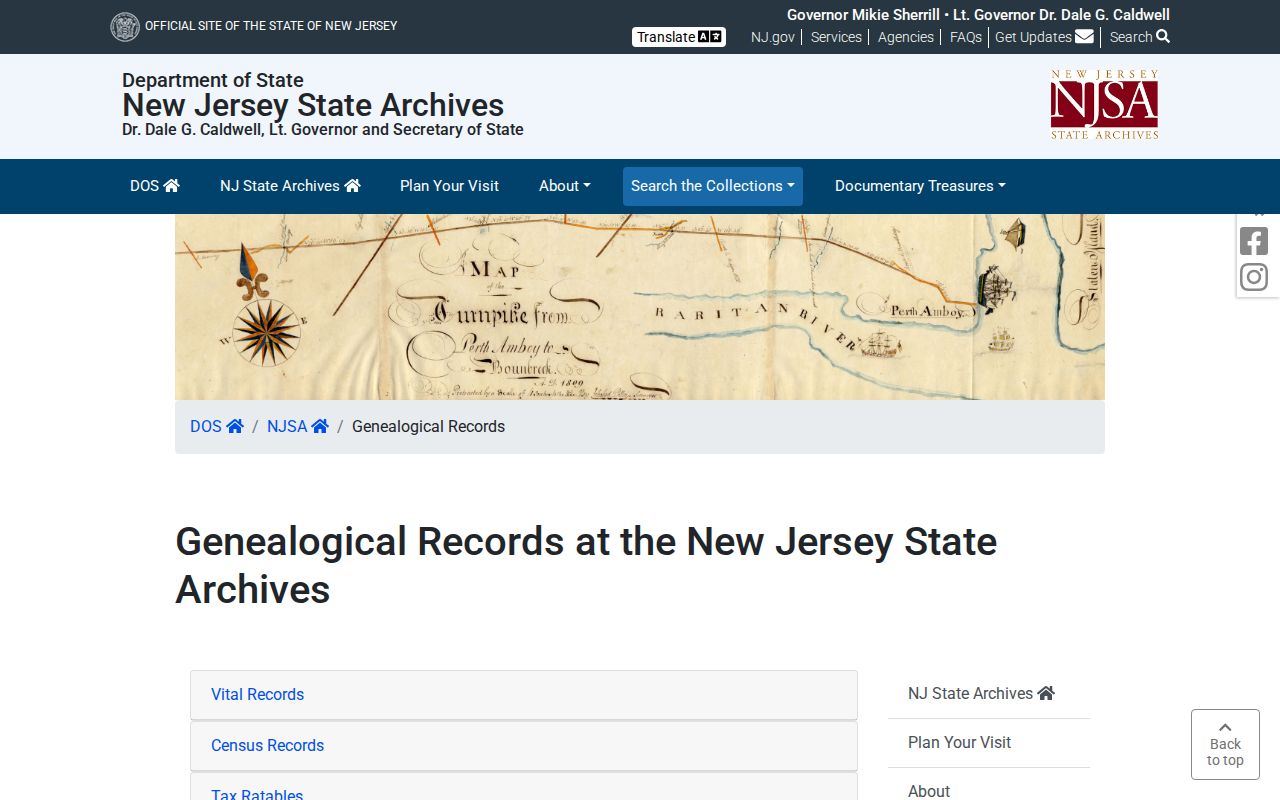 Burlington County past-resident State Archives genealogy search