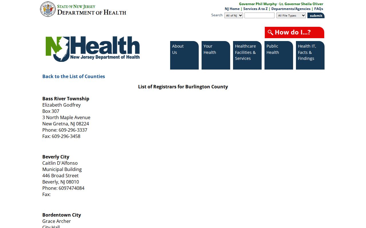 Burlington County resident lookup local vital registrar list