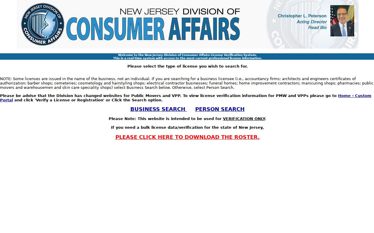 Burlington County resident lookup New Jersey professional license verification