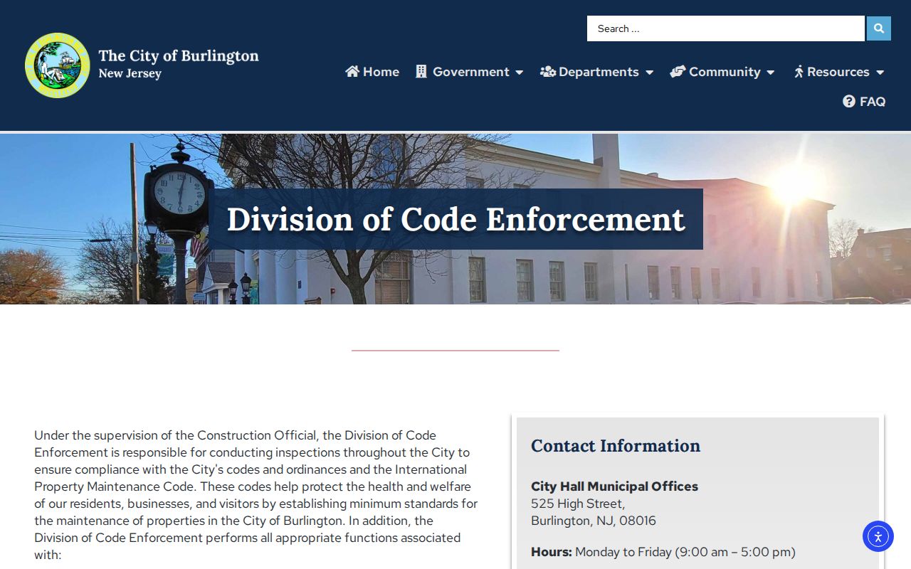 Burlington County street directory code enforcement records
