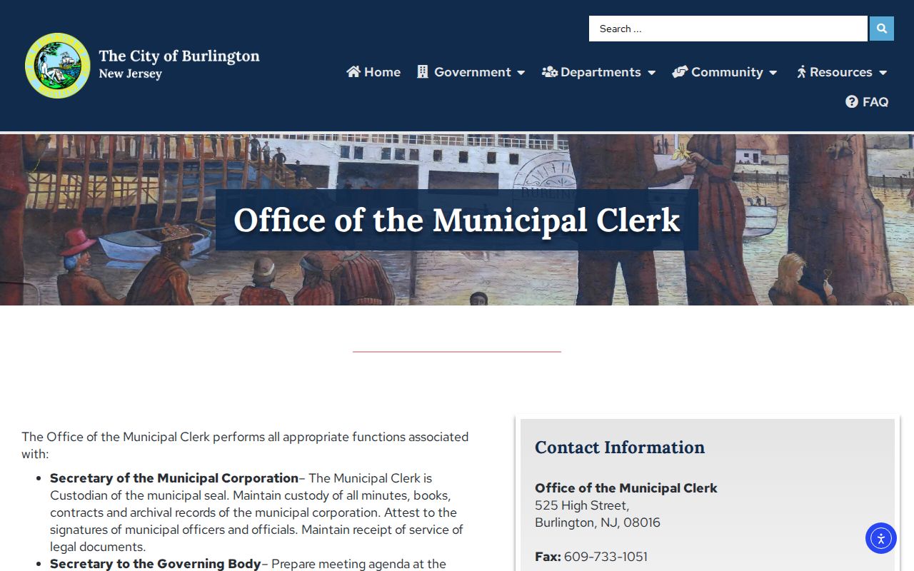 Burlington County street directory municipal clerk records