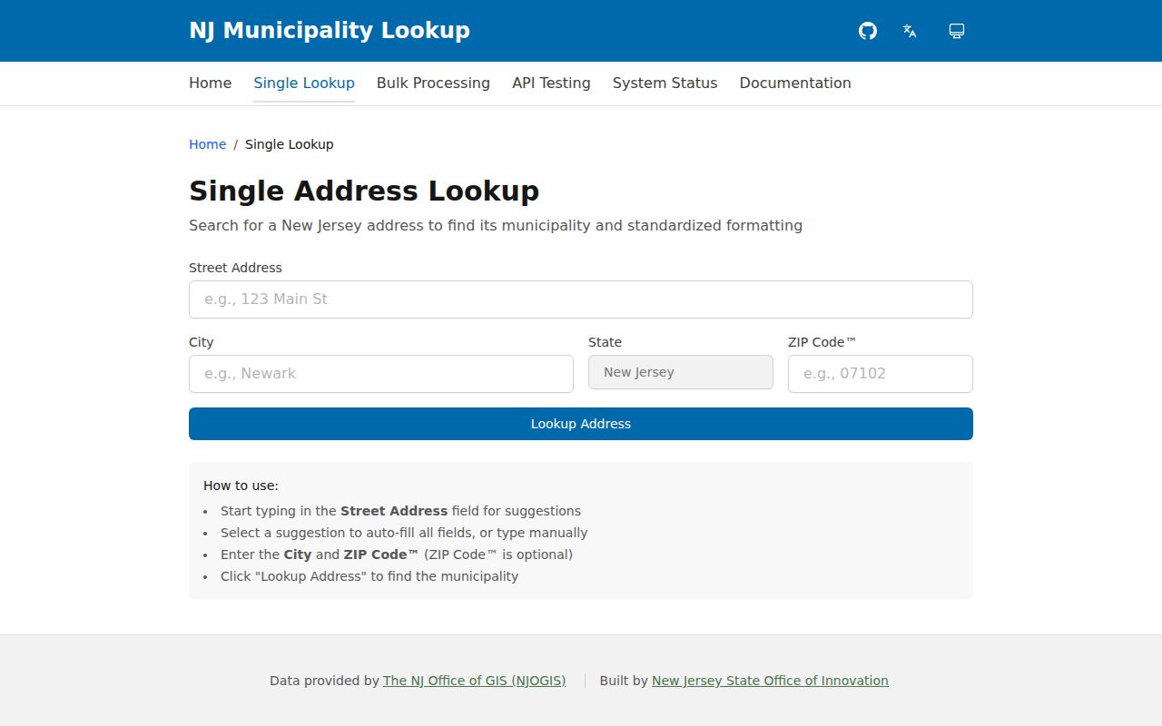 Burlington County ZIP lookup municipality address tool